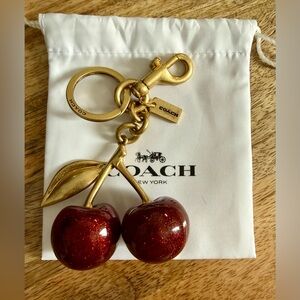Coach Red Cherry Keychain with Gold Details